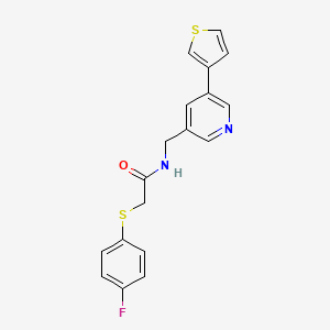 molecular formula C18H15FN2OS2 B2920042 2-((4-fluorophenyl)thio)-N-((5-(thiophen-3-yl)pyridin-3-yl)methyl)acetamide CAS No. 1788679-39-9