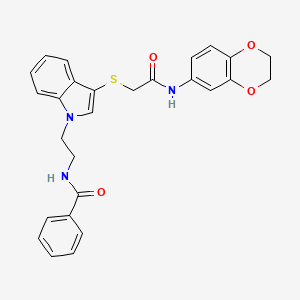 N-(2-(3-((2-((2,3-dihydrobenzo[b][1,4]dioxin-6-yl)amino)-2-oxoethyl)thio)-1H-indol-1-yl)ethyl)benzamide