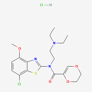 molecular formula C19H25Cl2N3O4S B2920049 N-(7-chloro-4-methoxybenzo[d]thiazol-2-yl)-N-(2-(diethylamino)ethyl)-5,6-dihydro-1,4-dioxine-2-carboxamide hydrochloride CAS No. 1217101-72-8