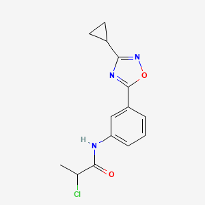 molecular formula C14H14ClN3O2 B2920083 2-Chloro-N-[3-(3-cyclopropyl-1,2,4-oxadiazol-5-yl)phenyl]propanamide CAS No. 2411257-26-4