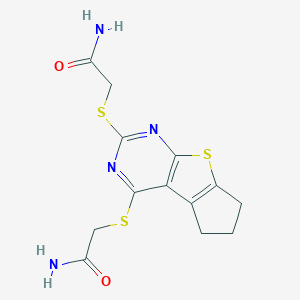 2-({2-[(2-amino-2-oxoethyl)sulfanyl]-6,7-dihydro-5H-cyclopenta[4,5]thieno[2,3-d]pyrimidin-4-yl}sulfanyl)acetamide