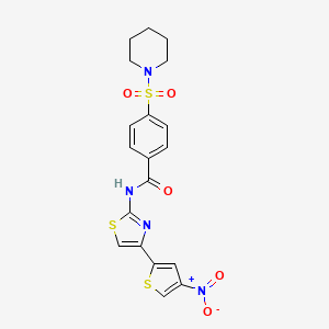 molecular formula C19H18N4O5S3 B2920098 N-(4-(4-硝基噻吩-2-基)噻唑-2-基)-4-(哌啶-1-基磺酰基)苯甲酰胺 CAS No. 361480-40-2