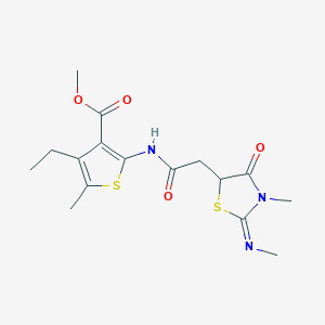 (E)-methyl 4-ethyl-5-methyl-2-(2-(3-methyl-2-(methylimino)-4-oxothiazolidin-5-yl)acetamido)thiophene-3-carboxylate