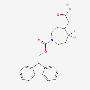 molecular formula C23H23F2NO4 B2920113 2-[1-(9H-芴-9-基甲氧羰基)-5,5-二氟代氮杂环戊-4-基]乙酸 CAS No. 2260936-31-8