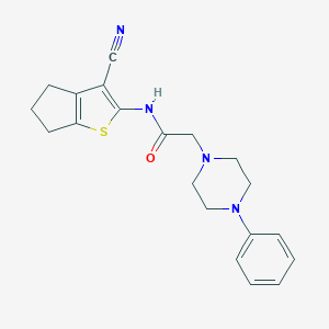 molecular formula C20H22N4OS B292015 N-(3-cyano-5,6-dihydro-4H-cyclopenta[b]thiophen-2-yl)-2-(4-phenylpiperazin-1-yl)acetamide 