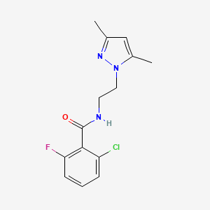molecular formula C14H15ClFN3O B2920152 2-氯-N-(2-(3,5-二甲基-1H-吡唑-1-基)乙基)-6-氟苯甲酰胺 CAS No. 1226432-48-9
