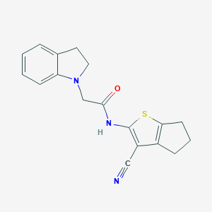 molecular formula C18H17N3OS B292016 N-(3-cyano-5,6-dihydro-4H-cyclopenta[b]thien-2-yl)-2-(2,3-dihydro-1H-indol-1-yl)acetamide 