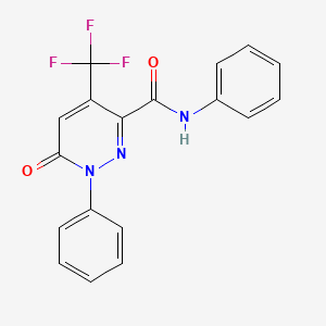 molecular formula C18H12F3N3O2 B2920198 6-oxo-N,1-diphenyl-4-(trifluoromethyl)-1,6-dihydro-3-pyridazinecarboxamide CAS No. 477859-50-0
