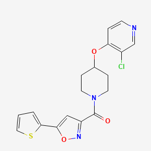 molecular formula C18H16ClN3O3S B2920200 (4-((3-氯吡啶-4-基)氧代)哌啶-1-基)(5-(噻吩-2-基)异恶唑-3-基)甲苯酮 CAS No. 2034557-67-8