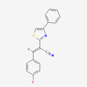 molecular formula C18H11FN2S B2920231 (2E)-3-(4-fluorophenyl)-2-(4-phenyl-1,3-thiazol-2-yl)prop-2-enenitrile CAS No. 298219-21-3