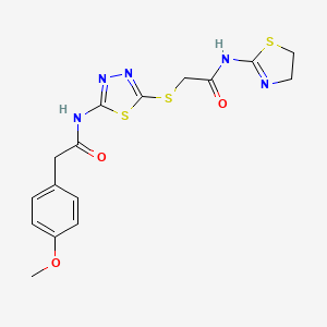 molecular formula C16H17N5O3S3 B2920235 N-(4,5-二氢噻唑-2-基)-2-((5-(2-(4-甲氧基苯基)乙酰胺)-1,3,4-噻二唑-2-基)硫代)乙酰胺 CAS No. 393567-71-0