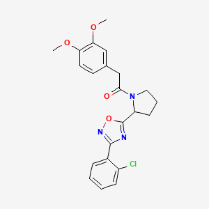 molecular formula C22H22ClN3O4 B2920238 3-(2-Chlorophenyl)-5-{1-[(3,4-dimethoxyphenyl)acetyl]pyrrolidin-2-yl}-1,2,4-oxadiazole CAS No. 1788628-63-6