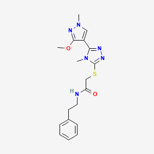 molecular formula C18H22N6O2S B2920276 2-((5-(3-甲氧基-1-甲基-1H-吡唑-4-基)-4-甲基-4H-1,2,4-三唑-3-基)硫代)-N-苯乙基乙酰胺 CAS No. 1014071-52-3