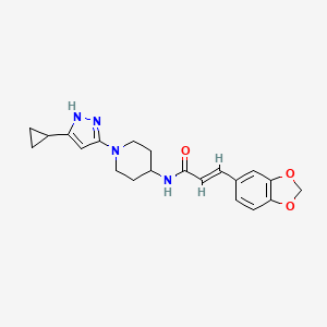 (E)-3-(benzo[d][1,3]dioxol-5-yl)-N-(1-(5-cyclopropyl-1H-pyrazol-3-yl)piperidin-4-yl)acrylamide