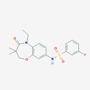 molecular formula C19H21FN2O4S B2920317 N-(5-ethyl-3,3-dimethyl-4-oxo-2,3,4,5-tetrahydrobenzo[b][1,4]oxazepin-8-yl)-3-fluorobenzenesulfonamide CAS No. 922094-09-5
