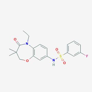 molecular formula C19H21FN2O4S B2920317 N-(5-乙基-3,3-二甲基-4-氧代-2,3,4,5-四氢苯并[b][1,4]恶杂环-8-基)-3-氟苯磺酰胺 CAS No. 922094-09-5