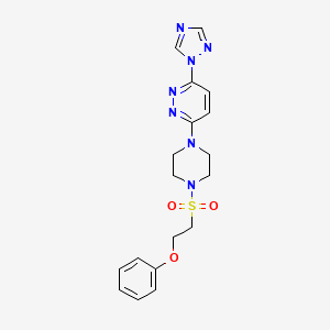 molecular formula C18H21N7O3S B2920332 3-(4-((2-苯氧基乙基)磺酰基)哌嗪-1-基)-6-(1H-1,2,4-三唑-1-基)嘧啶二氮杂卓 CAS No. 2034384-26-2