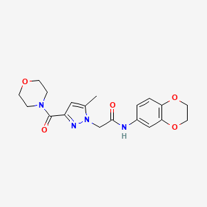 molecular formula C19H22N4O5 B2920343 N-(2,3-dihydrobenzo[b][1,4]dioxin-6-yl)-2-(5-methyl-3-(morpholine-4-carbonyl)-1H-pyrazol-1-yl)acetamide CAS No. 1172868-15-3
