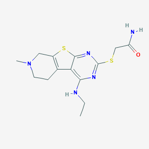 molecular formula C14H19N5OS2 B292035 2-[[4-(ethylamino)-7-methyl-6,8-dihydro-5H-pyrido[4,5]thieno[1,2-c]pyrimidin-2-yl]sulfanyl]acetamide 