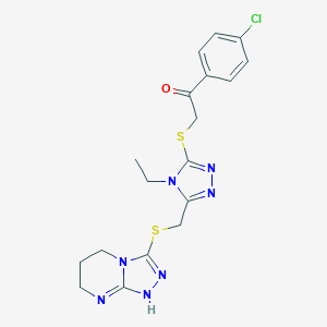 molecular formula C18H20ClN7OS2 B292037 1-(4-chlorophenyl)-2-[[4-ethyl-5-(1,5,6,7-tetrahydro-[1,2,4]triazolo[4,3-a]pyrimidin-3-ylsulfanylmethyl)-1,2,4-triazol-3-yl]sulfanyl]ethanone 