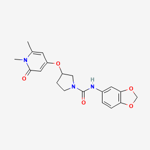 molecular formula C19H21N3O5 B2920377 N-(benzo[d][1,3]dioxol-5-yl)-3-((1,6-dimethyl-2-oxo-1,2-dihydropyridin-4-yl)oxy)pyrrolidine-1-carboxamide CAS No. 1903864-66-3