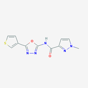 molecular formula C11H9N5O2S B2920385 1-methyl-N-(5-(thiophen-3-yl)-1,3,4-oxadiazol-2-yl)-1H-pyrazole-3-carboxamide CAS No. 1251609-46-7