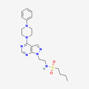 molecular formula C21H29N7O2S B2920391 N-(2-(4-(4-phenylpiperazin-1-yl)-1H-pyrazolo[3,4-d]pyrimidin-1-yl)ethyl)butane-1-sulfonamide CAS No. 1172353-73-9
