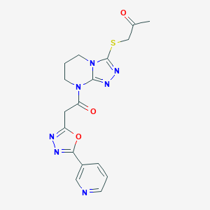 molecular formula C17H17N7O3S B292040 1-[(8-{[5-(3-Pyridinyl)-1,3,4-oxadiazol-2-yl]acetyl}-5,6,7,8-tetrahydro[1,2,4]triazolo[4,3-a]pyrimidin-3-yl)sulfanyl]acetone 