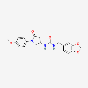 molecular formula C20H21N3O5 B2920402 1-(Benzo[d][1,3]dioxol-5-ylmethyl)-3-(1-(4-methoxyphenyl)-5-oxopyrrolidin-3-yl)urea CAS No. 877640-38-5