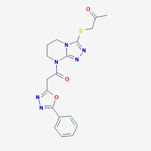molecular formula C18H18N6O3S B292041 1-({8-[(5-Phenyl-1,3,4-oxadiazol-2-yl)acetyl]-5,6,7,8-tetrahydro[1,2,4]triazolo[4,3-a]pyrimidin-3-yl}sulfanyl)acetone 