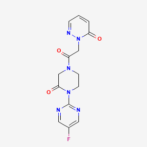 molecular formula C14H13FN6O3 B2920452 2-[2-[4-(5-Fluoropyrimidin-2-yl)-3-oxopiperazin-1-yl]-2-oxoethyl]pyridazin-3-one CAS No. 2310146-80-4
