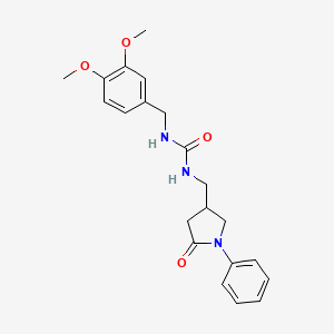 molecular formula C21H25N3O4 B2920457 1-(3,4-二甲氧基苄基)-3-((5-氧代-1-苯基吡咯烷-3-基)甲基)脲 CAS No. 954610-30-1
