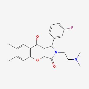 molecular formula C23H23FN2O3 B2920488 2-(2-(Dimethylamino)ethyl)-1-(3-fluorophenyl)-6,7-dimethyl-1,2-dihydrochromeno[2,3-c]pyrrole-3,9-dione CAS No. 886161-65-5