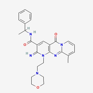 molecular formula C27H30N6O3 B2920499 2-imino-10-methyl-1-(2-morpholinoethyl)-5-oxo-N-(1-phenylethyl)-2,5-dihydro-1H-dipyrido[1,2-a:2',3'-d]pyrimidine-3-carboxamide CAS No. 683806-94-2