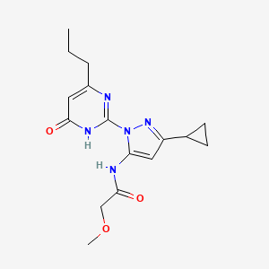 molecular formula C16H21N5O3 B2920512 N-(3-cyclopropyl-1-(6-oxo-4-propyl-1,6-dihydropyrimidin-2-yl)-1H-pyrazol-5-yl)-2-methoxyacetamide CAS No. 1207053-29-9