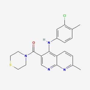 molecular formula C21H21ClN4OS B2920543 (4-((3-氯-4-甲基苯基)氨基)-7-甲基-1,8-萘啶-3-基)(硫代吗啉)甲酮 CAS No. 1251619-20-1