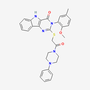 molecular formula C30H29N5O3S B2920557 3-(2-甲氧基-5-甲基苯基)-2-((2-氧代-2-(4-苯基哌嗪-1-基)乙基)硫代)-3H-吡啶并[5,4-b]吲哚-4(5H)-酮 CAS No. 888448-59-7