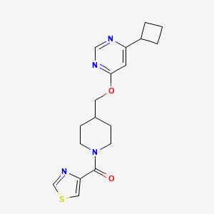 molecular formula C18H22N4O2S B2920565 [4-[(6-Cyclobutylpyrimidin-4-yl)oxymethyl]piperidin-1-yl]-(1,3-thiazol-4-yl)methanone CAS No. 2379988-97-1
