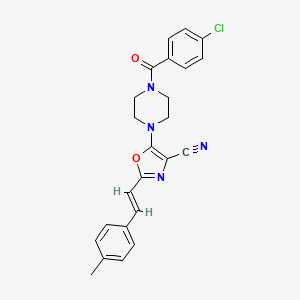 molecular formula C24H21ClN4O2 B2920567 (E)-5-(4-(4-氯苯甲酰)哌嗪-1-基)-2-(4-甲基苯乙烯基)恶唑-4-腈 CAS No. 940987-08-6