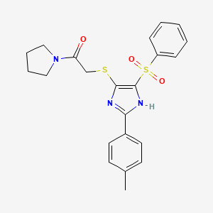 molecular formula C22H23N3O3S2 B2920587 2-((4-(phenylsulfonyl)-2-(p-tolyl)-1H-imidazol-5-yl)thio)-1-(pyrrolidin-1-yl)ethanone CAS No. 1021037-51-3