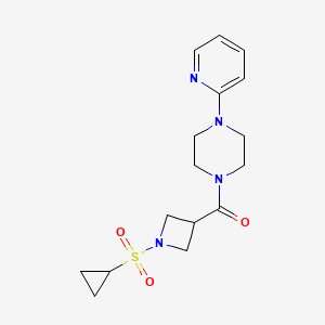 molecular formula C16H22N4O3S B2920592 (1-(Cyclopropylsulfonyl)azetidin-3-yl)(4-(pyridin-2-yl)piperazin-1-yl)methanone CAS No. 1428373-78-7