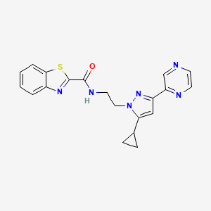 molecular formula C20H18N6OS B2920593 N-(2-(5-cyclopropyl-3-(pyrazin-2-yl)-1H-pyrazol-1-yl)ethyl)benzo[d]thiazole-2-carboxamide CAS No. 2034291-11-5