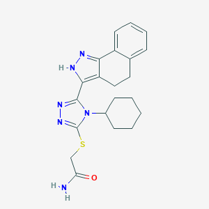 molecular formula C21H24N6OS B292060 2-{[4-cyclohexyl-5-(4,5-dihydro-2H-benzo[g]indazol-3-yl)-4H-1,2,4-triazol-3-yl]sulfanyl}acetamide 