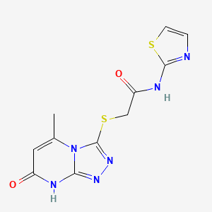 molecular formula C11H10N6O2S2 B2920619 2-((5-甲基-7-氧代-7,8-二氢-[1,2,4]三唑并[4,3-a]嘧啶-3-基)硫代)-N-(噻唑-2-基)乙酰胺 CAS No. 877639-33-3