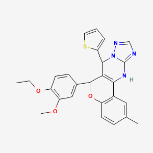 molecular formula C26H24N4O3S B2920627 6-(4-ethoxy-3-methoxyphenyl)-2-methyl-7-(thiophen-2-yl)-7,12-dihydro-6H-chromeno[4,3-d][1,2,4]triazolo[1,5-a]pyrimidine CAS No. 868147-70-0