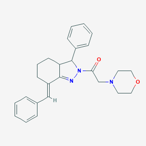 molecular formula C26H29N3O2 B292063 7-benzylidene-2-(4-morpholinylacetyl)-3-phenyl-3,3a,4,5,6,7-hexahydro-2H-indazole 