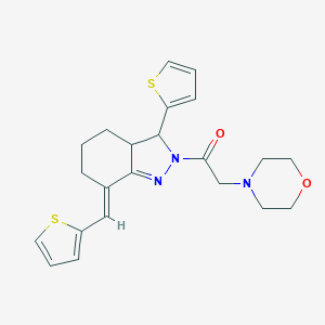 molecular formula C22H25N3O2S2 B292065 2-(4-morpholinylacetyl)-3-(2-thienyl)-7-(2-thienylmethylene)-3,3a,4,5,6,7-hexahydro-2H-indazole 