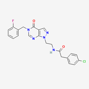 molecular formula C22H19ClFN5O2 B2920668 2-(4-chlorophenyl)-N-(2-(5-(2-fluorobenzyl)-4-oxo-4,5-dihydro-1H-pyrazolo[3,4-d]pyrimidin-1-yl)ethyl)acetamide CAS No. 922137-43-7
