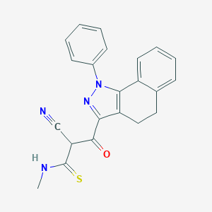 molecular formula C22H18N4OS B292067 2-cyano-N-methyl-3-oxo-3-(1-phenyl-4,5-dihydro-1H-benzo[g]indazol-3-yl)propanethioamide 