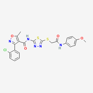 molecular formula C22H18ClN5O4S2 B2920671 3-(2-chlorophenyl)-N-(5-((2-((4-methoxyphenyl)amino)-2-oxoethyl)thio)-1,3,4-thiadiazol-2-yl)-5-methylisoxazole-4-carboxamide CAS No. 391869-48-0